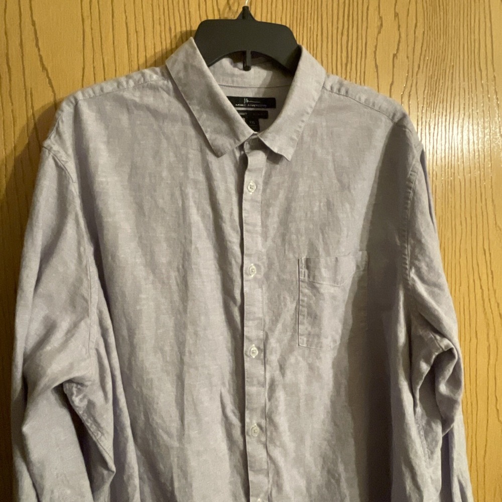 Marc Anthony Slim‎ Fit Luxury Collard Button Up Linen Shirt Purple Size 2XL - Picture 2 of 8